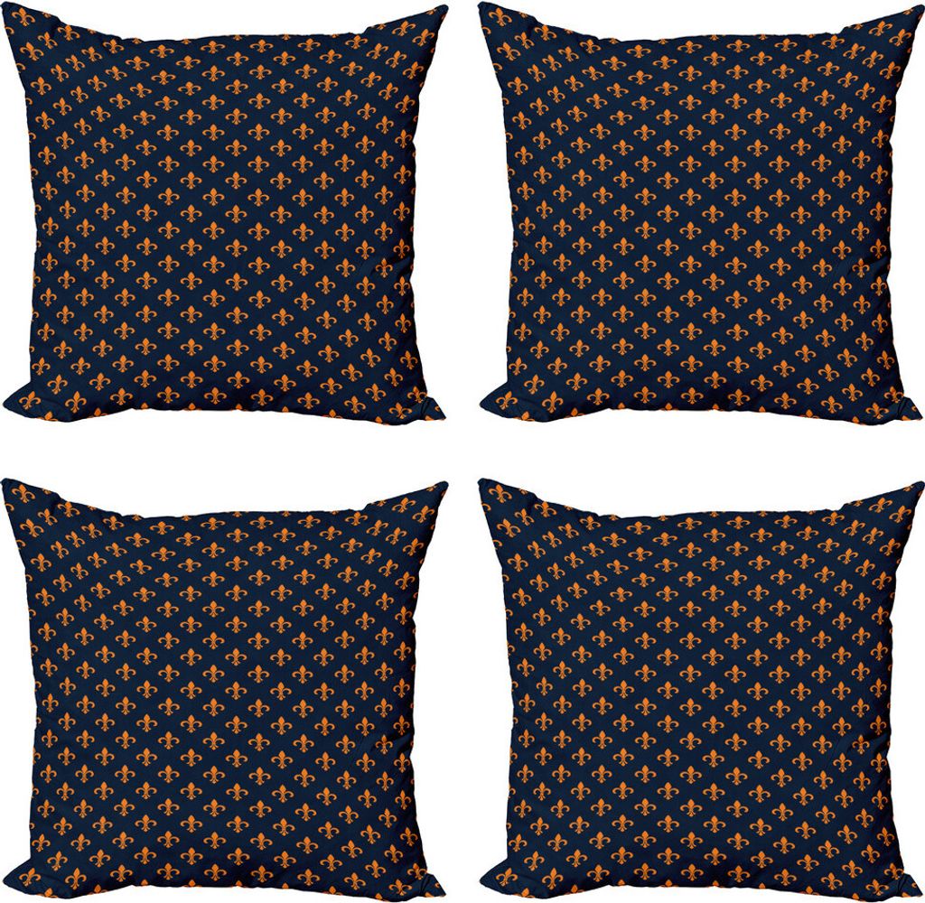 ABAKUHAUS Fleur De Lis Kissenbezug Set (4 Stück), Wappen Design, Moderner Doppelseitiger Digitaldruck, 45 cm x 45 cm, Indigo orange