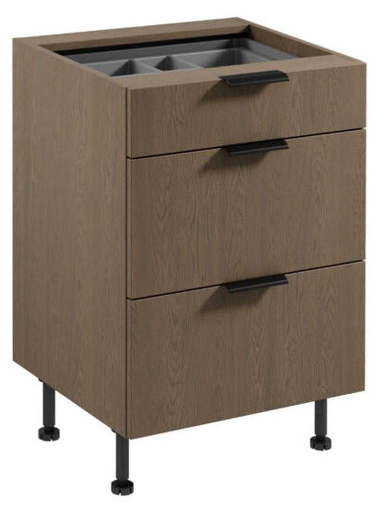Küchenschrank Stauraumschrank Schrank 3 Schubladen Besteckeinsatz Braun