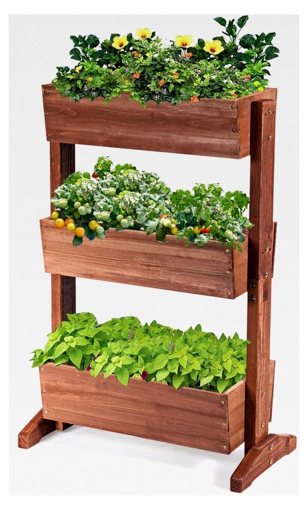Hochbeet mit 3 Etagen, Blumenbeet aus Tannenholz, Blumentreppe mit 3 Blumentrögen und Ablauflöchern, Pflanzbeet für Garten, Balkon und Terrasse ...