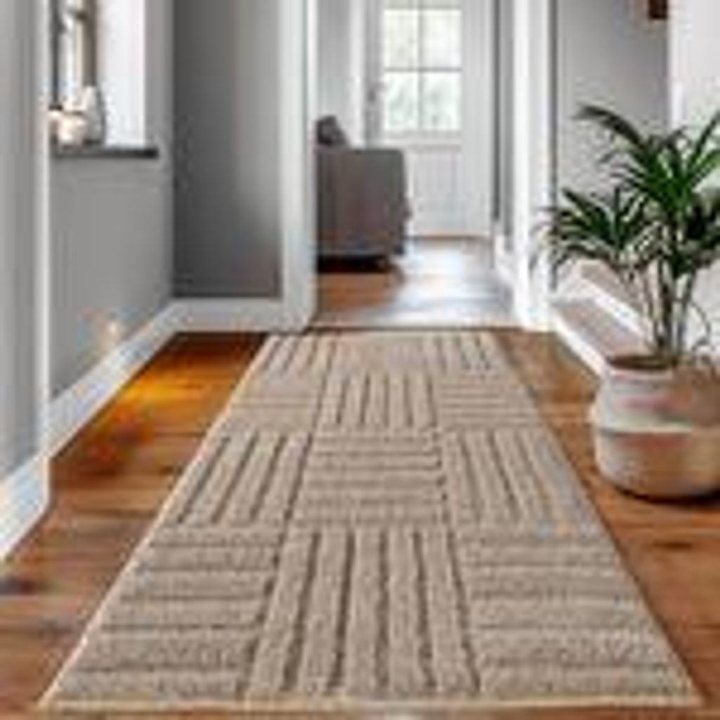 Skandinavischer Boho Wohnzimmerteppich mit Hoch-Tief-Effekt weich pflegeleicht strapazierfähig kombinierbar , Größe : 80 x 250 cm , Farbe : Beige-2