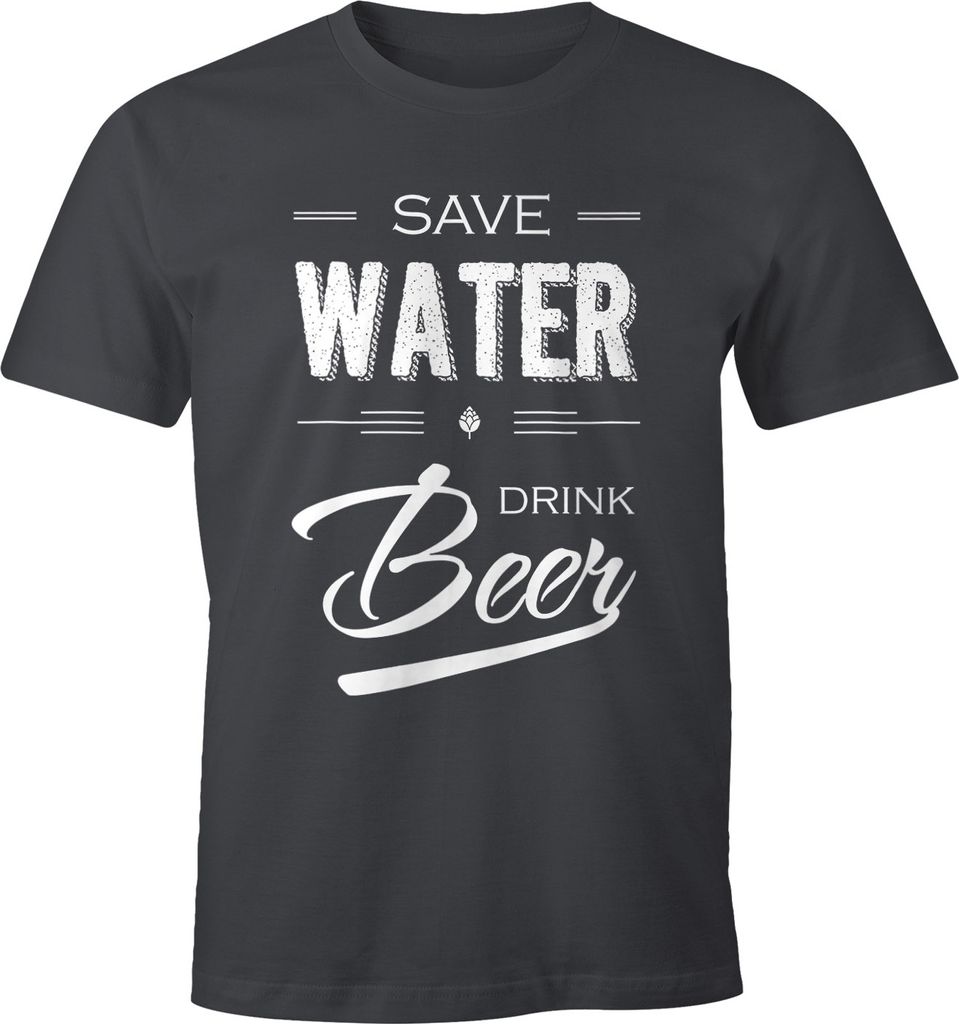 Herren T-Shirt Save Water Drink Beer Fun-Shirt Bier Shirt Party Moonworks dunkelgrau L