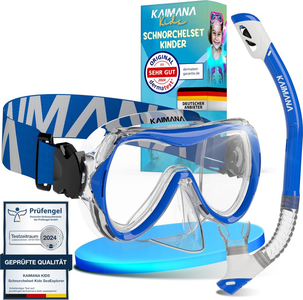 KAIMANA SeaExplorer Schnorchelset Kinder + Tragetasche, Taucherbrille mit Schnorchel, Taucherbrille Kinder,Taucherbrille mit Stoffband