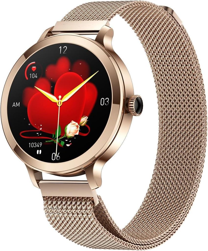 LONGLU Damen Smartwatch mit Bluetooth Anruf, Fitness Uhr mit Herzfrequenz, Schlaf- & Blutdruckmonitor, wasserdicht für iOS & Android