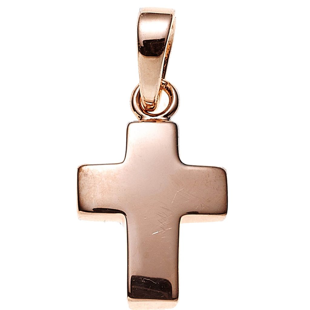 Anhänger Kreuz aus 925 Silber rotvergoldet glänzend schlicht 13,2x8,6mm Uni