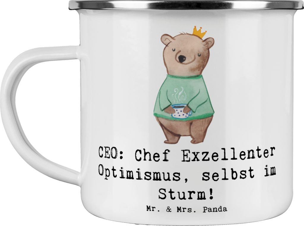 Mr. & Mrs. Panda Reisebecher CEO Optimismus - Weiß - Geschenk, Beruf, Pott, becher emaille, Berufsgestaltung, Humor, wandertasse, Herausforderunge...