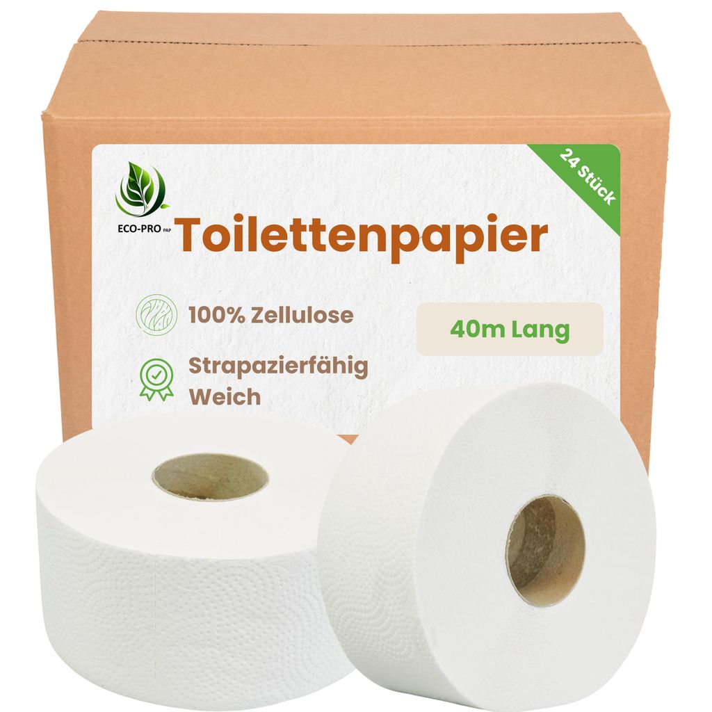 ECO - PRO PAP - Toilettenpapier 40 m Lang, Toiletten Papier aus 100%Zellulose, Toilet Paper mit Pappkern, Weich, und Strapazierfähig WC Papier - 4...
