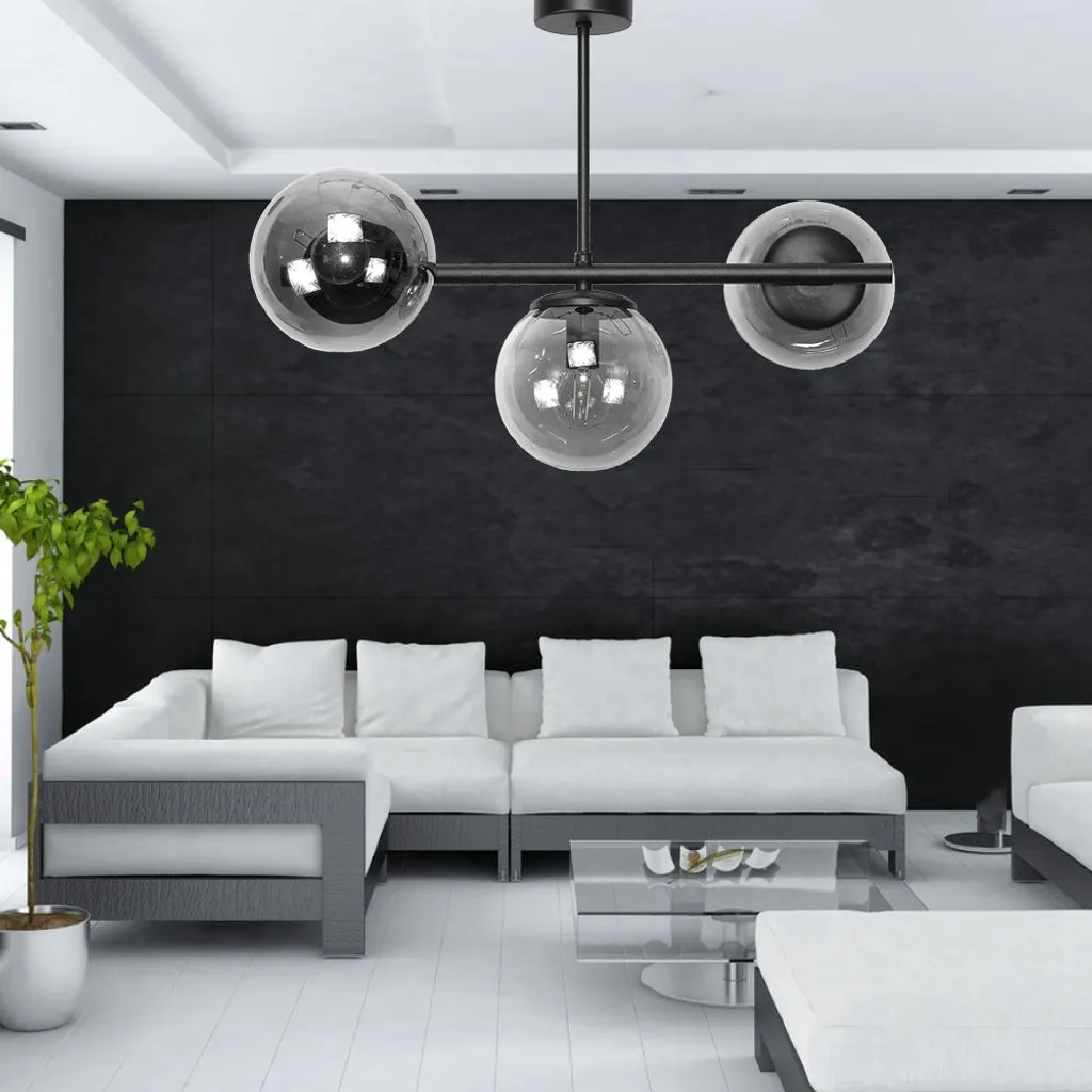 Lustre design verre graphite fumé avec structure métal noir mat E14