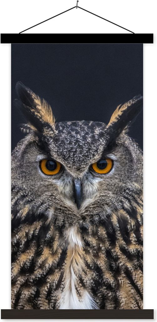 MuchoWow Textilposter Uhu Porträt 90x180 cm mit schwarzem Rahmen - Dekoration Wohnzimmer