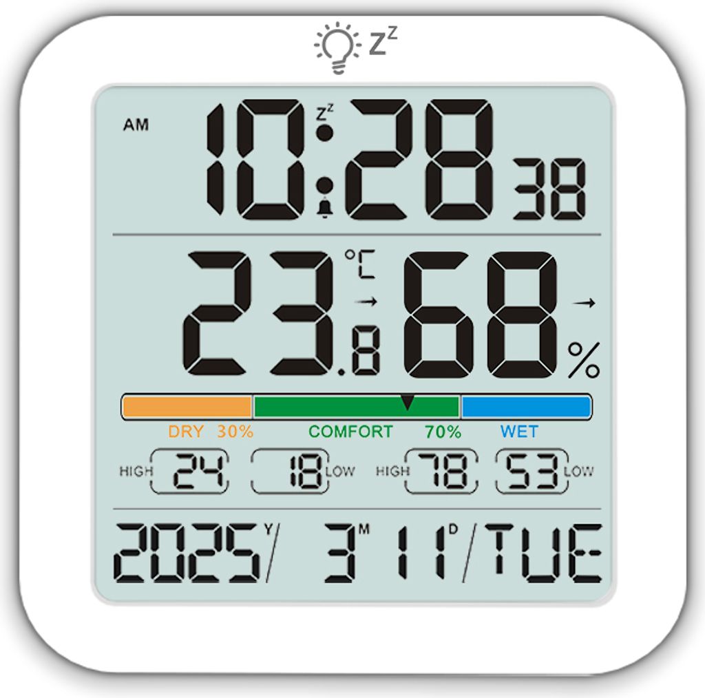 INF Großes LCD Digitales Thermometer Hygrometer Uhr