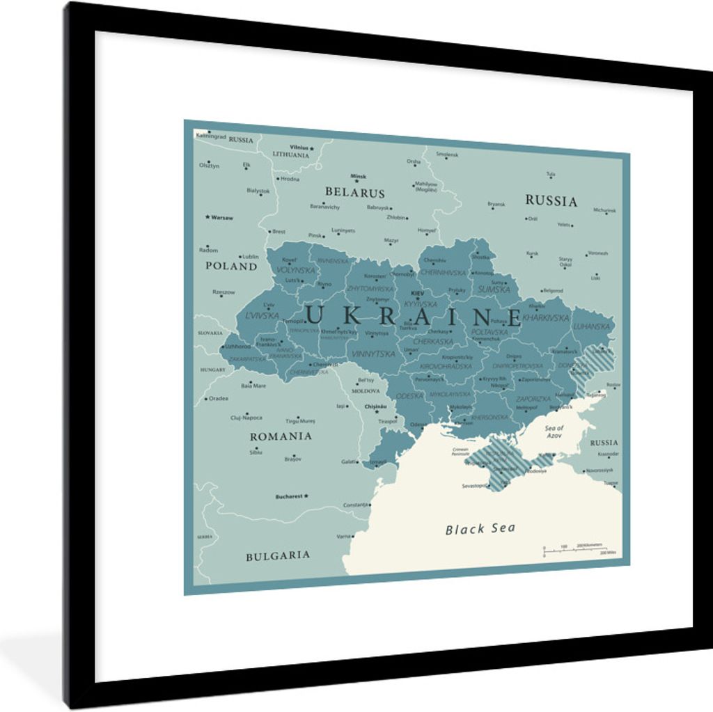 MuchoWow Gerahmtes Poster Illustration der Ukraine mit einem Rahmen 40x40 cm - Poster mit Schwarzem Bilderrahmen Wandposter Rahmen Foto Bilder - ...