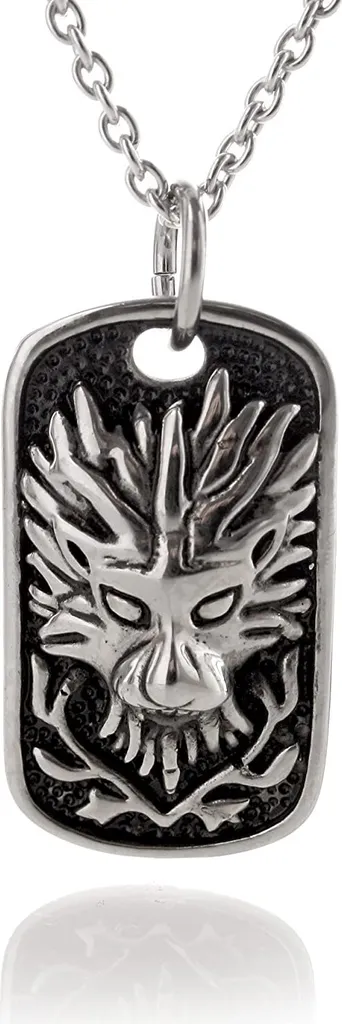 Ciondolo in acciaio inox Wolf annerito e catena in acciaio inox YINP4018 - 50,0 centimetri