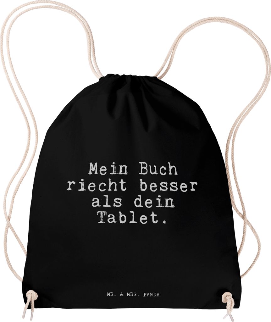 Mr. & Mrs. Panda gym tasche Mein Buch riecht besser... - Schwarz - Geschenk, Säckchen, Sprüche, Bücherwurm, Leseratte, Stoffbeutel, wander rucks...
