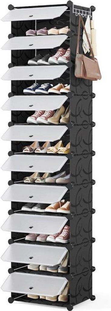 Schuhregal für Wohnzimmer, Schlafzimmer, Eingang, Laden - Staub- und wasserdicht - Fassung für 20 Paar Schuhe - schwarz