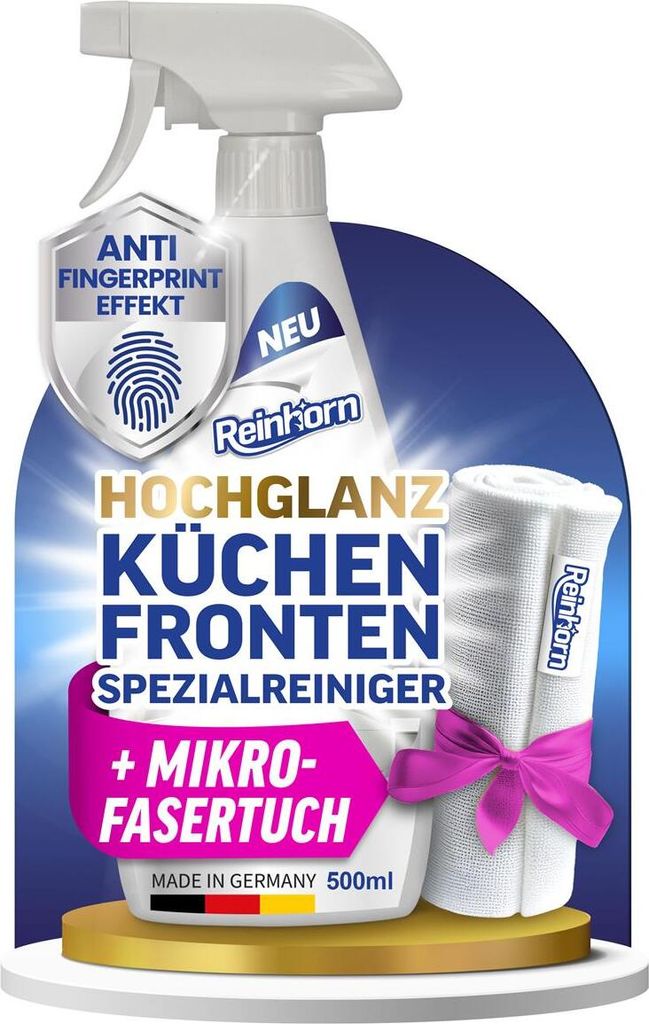 REINHORN Fettlöser für Küchen - Spezial Reiniger für Hochglanz Küchenfronten spart viel Zeit durch anschließende Versiegelung der Küchenfron...