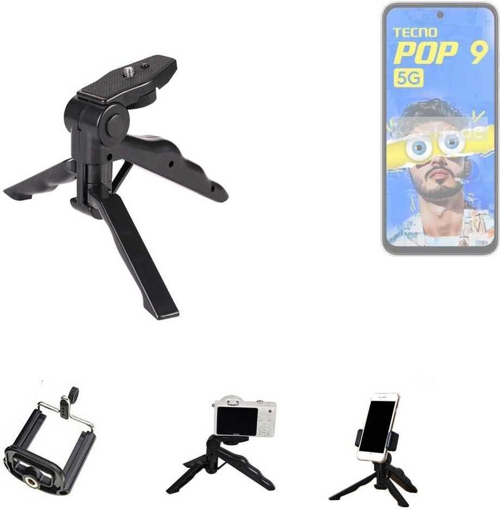 K-S-Trade Stativ Tisch-Ständer Dreibein Handy-Stativ Ständer kompatibel mit Tecno Pop 9 Mini-Stativ Smartphone Tripod Handy-Stativ aus Plastik