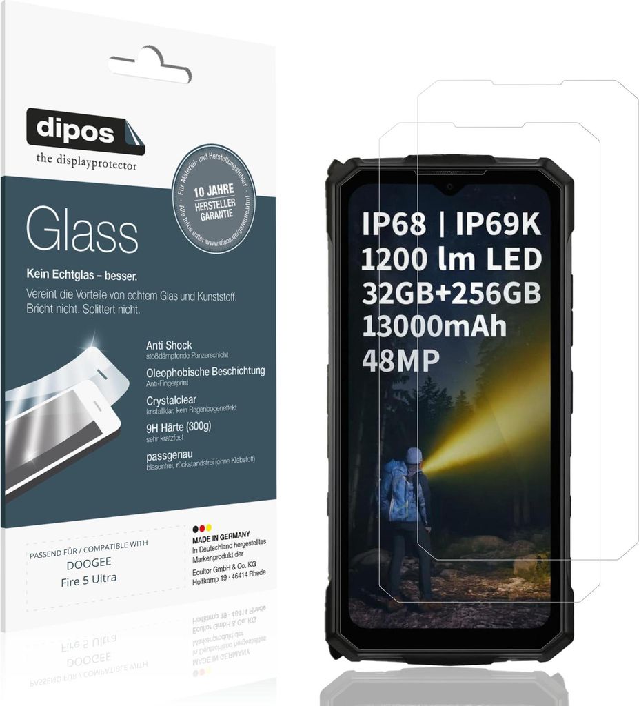 2x Schutzfolie für DOOGEE Fire 5 Ultra - Anti-Shock 9H Folie dipos Glass Kunststoffglas