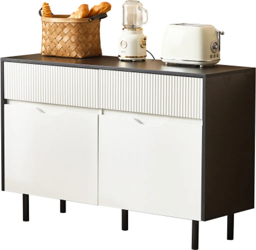 Bahut de Salon Blanc 120cm - Commode de Rangement avec Portes Rainurées