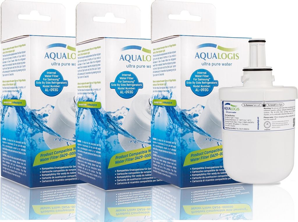 Aqualogis AL-093G Ersatz für SAMSUNG DA29-00003G HAFIN2EXP Kühlschrankfilter 3 Stück - Kompatibel mit DA29-00003A, HAFIN2 EXP, DA99-02131A