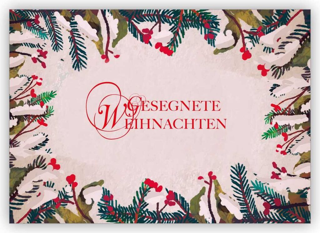 4x Klassische Weihnachtskarte mit Schnee Motiv: Gesegnete Weihnachten