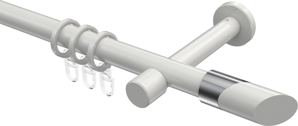 Interdeco Gardinenstange / Vorhangstange Weiß, Typ Prestige Verano (Schräge Bicolor), 20 mm Ø 1-läufig, 600 cm