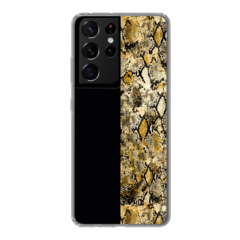 MuchoWow Handyhülle Schutzhülle Hülle für Samsung Galaxy S21 Ultra Schlange - Gold - Luxus Silikon Softcase Handy Hülle - Mobiltelefon