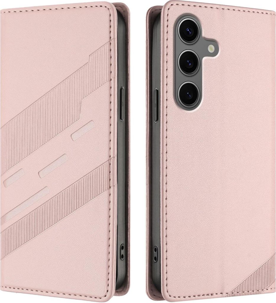 Hülle für Samsung Galaxy S25 Plus - Phonesta Embossed Lines Book Wallet Klapphülle - Rosa