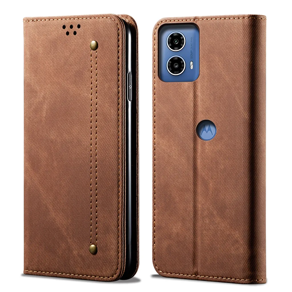 Custodia per Motorola Edge 50 Fusion, Custodia a portafoglio in pelle con chiusura magnetica e supporto marrone