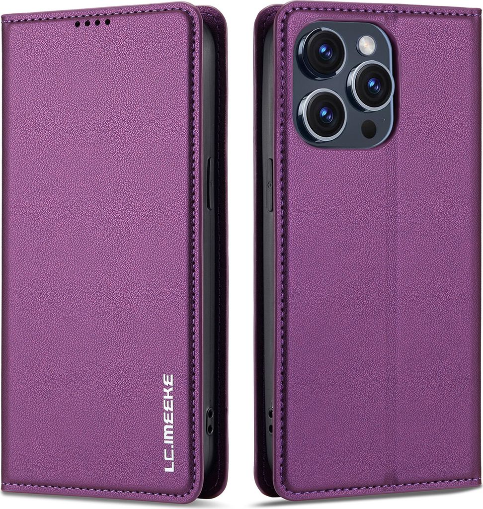 Handyhülle für iPhone 15 Pro, Magnetische Flip Leder Hülle mit Kartenfach und Standfunktion Lila