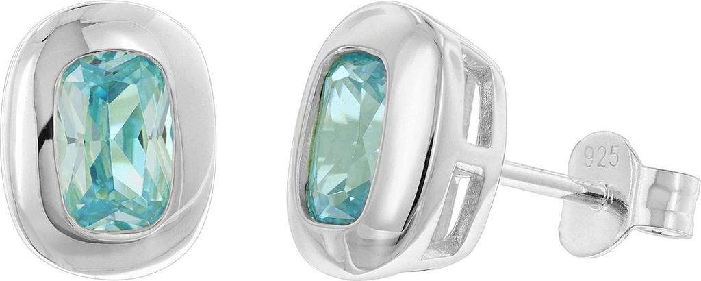 trendor 21440-02 Damen-Ohrringe 925 Silber Ohrstecker Zirkonia Aquamarinblau