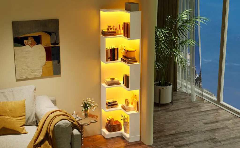 Bibliothèque d'angle LED 175cm : Solution Rangement Gain de Place en L - 20