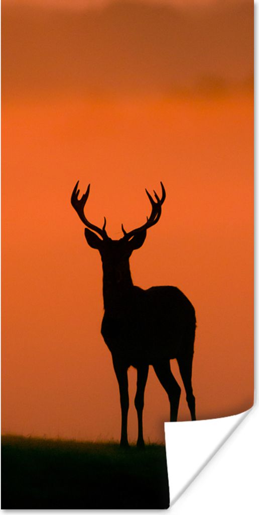 MuchoWow Poster Hirsch - Scherenschnitt - Nebel 75x150 cm - Dekoration für die Wände