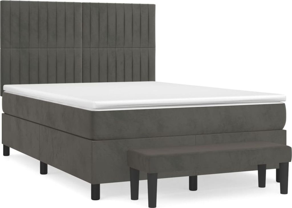 vidaXL Boxspringbett mit Matratze Dunkelgrau 140x200 cm Samt