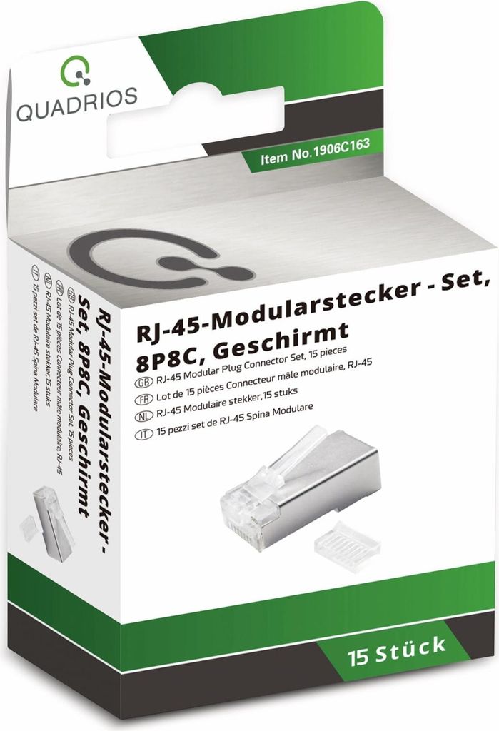 QUADRIOS Modularstecker-Set 1906C163, Polzahl 8P8C, geschirmt, 15 Stück
