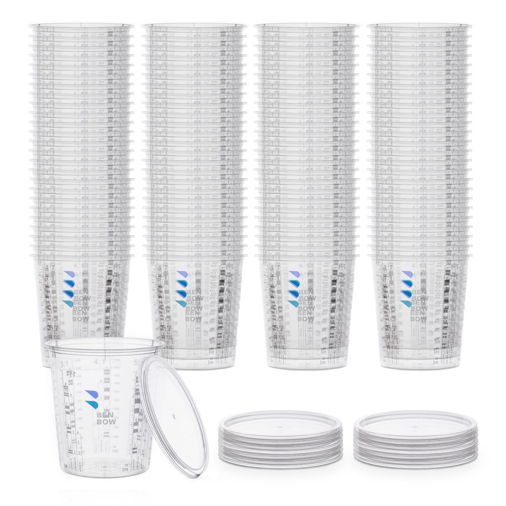 Benbow Profi-Messbecher mit Deckel 400x 1370ml mit vielfältiger Skalierung - Becher mit Skala, Lackmischbecher, Meßbecher, Lackbecher