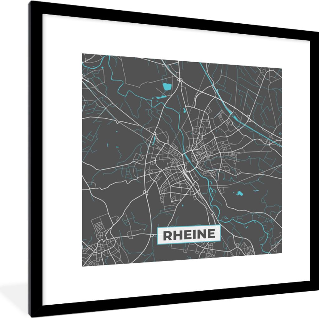 MuchoWow Gerahmtes Poster Deutschland - Blau - Rheine - Stadtplan - Karte 40x40 cm - Poster mit Schwarzem Bilderrahmen Wandposter Rahmen Foto Bil...