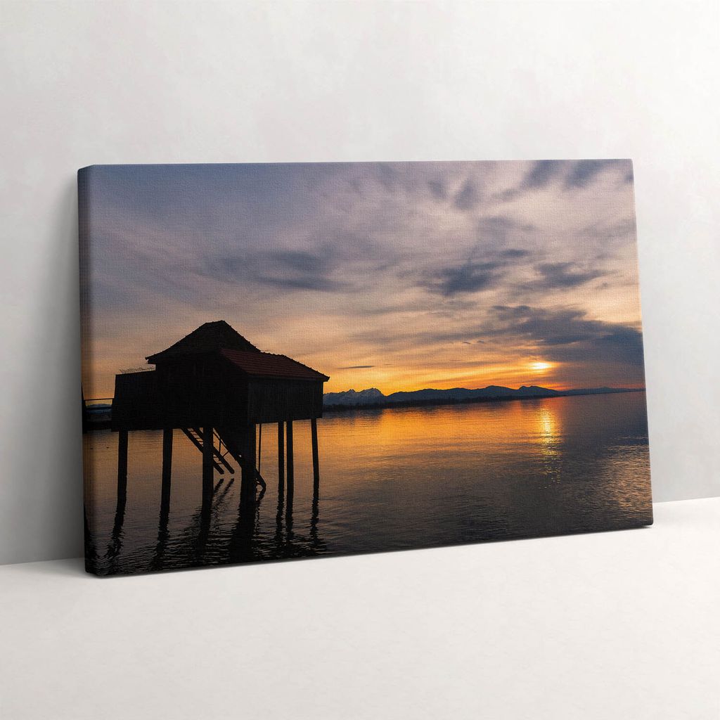 Sonnenuntergang über dem Bodensee – Leinwandbild Wandbild – 60x40 cm – Leinwandbilder – Wandbilder – Schlafzimmer – Flur