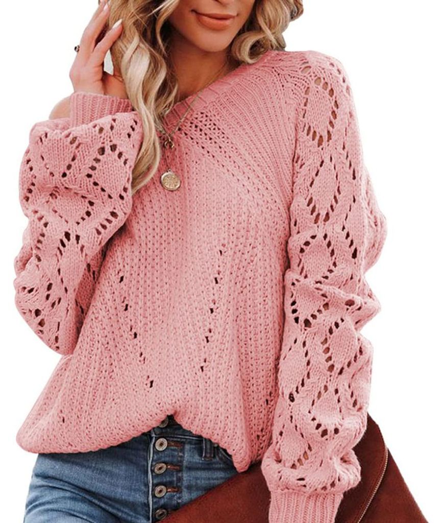 Eleganter Damen-Strickpullover mit Rundhalsausschnitt, langen Ärmeln und grober Strickoptik, Herbst/Winter, Größen S-XXL