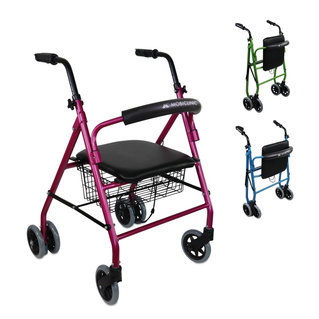Mobiclinic, Rollator, Prado, , Rollator faltbar und leicht, Gehhilfe aus Aluminium, Mit gepolsterter Sitzfläche und Rückenlehne, 4 Räder, Rosa