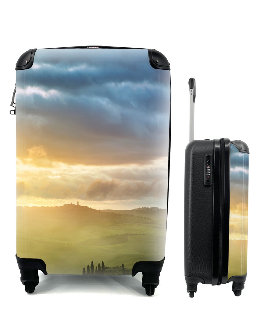 MuchoWow Koffer Handgepäck Trolley Rollkoffer Kleine Reisekoffer mit 4 Rollen - Nebel - Sonne - Berg - Toskana - Cabin Size < 55x40x23 cm & 55x4...
