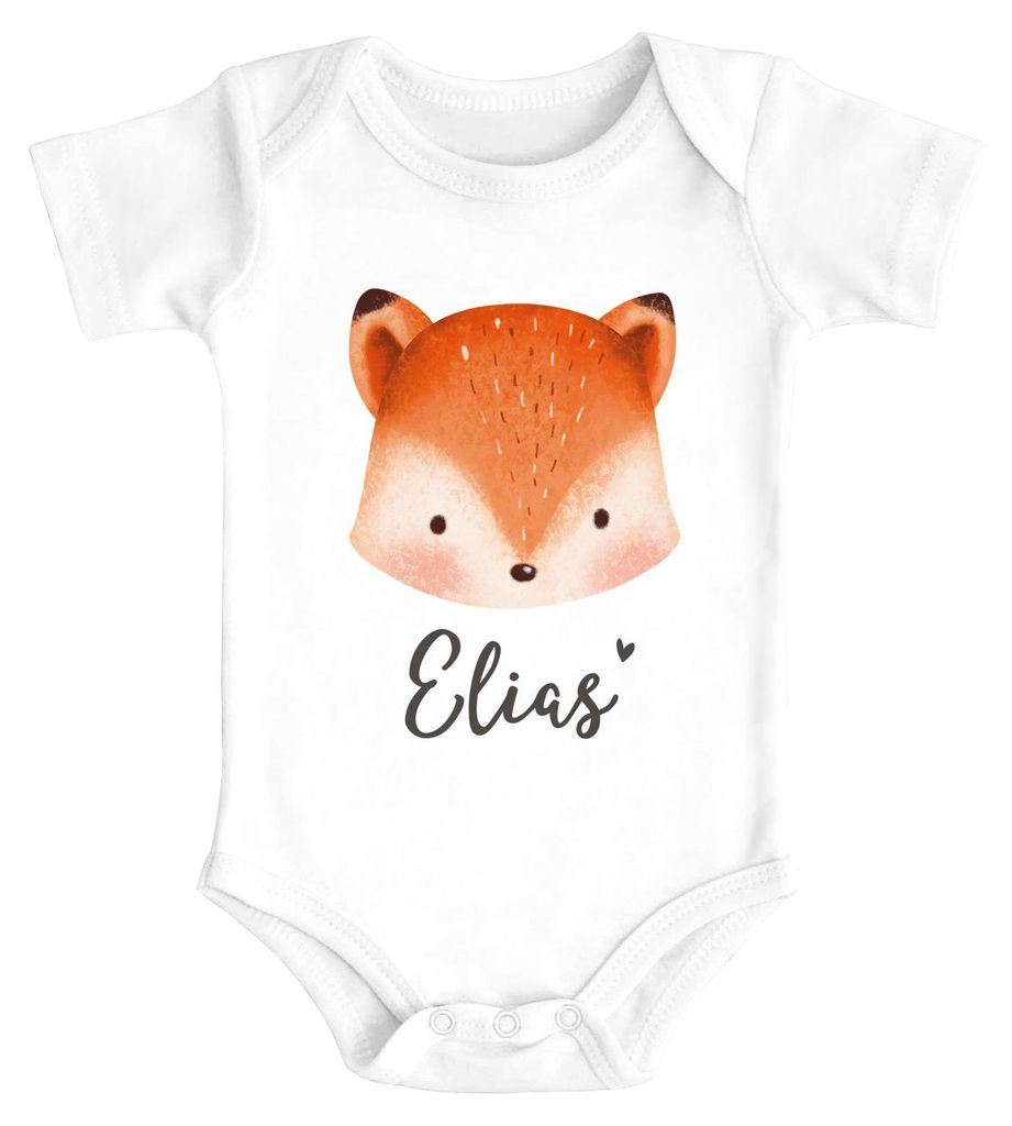 Baby Body mit Name Bär Fuchs Einhorn Bedruckt Tiermotive personalisierte Geschenke kurzarm Baumwolle SpecialMe Fuchs weiß 0-3 Monate