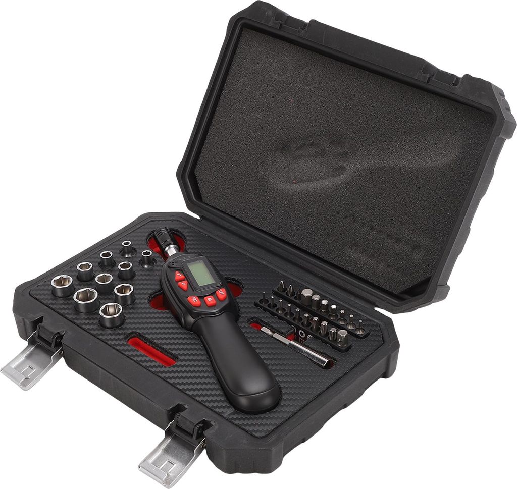 32 PCS Digitaler Drehmoment-Schraubendreher-Satz 1/4 0,025-10Nm mit LCD-Anzeige 10 Sechskant-Einsätze 19 Sechskant-Bits Track/ Peak/ Pre-Modi Auto...