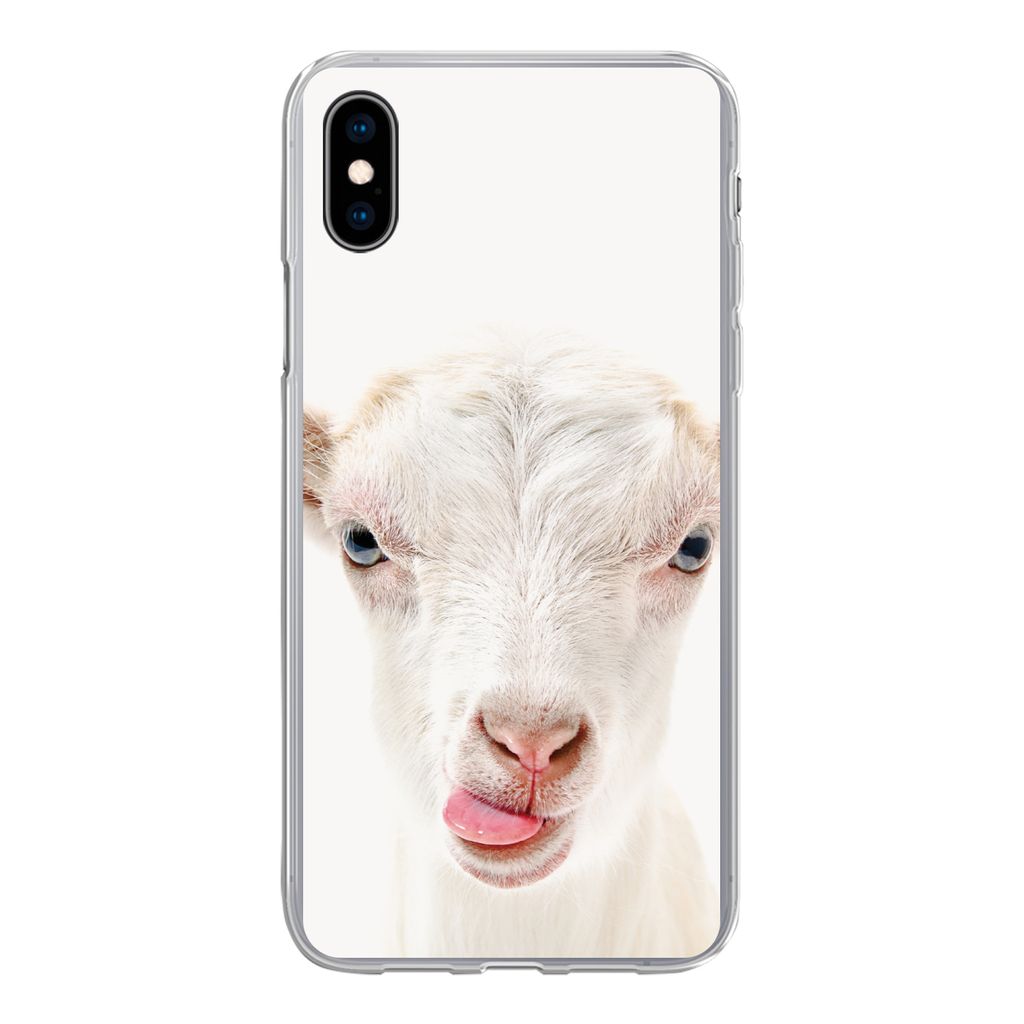 MuchoWow Handyhülle Schutzhülle Hülle für iPhone Xs Ziege - Porträt - Junge - Mädchen - Kinder - Weiß Silikon Softcase Handy Hülle - Hand...