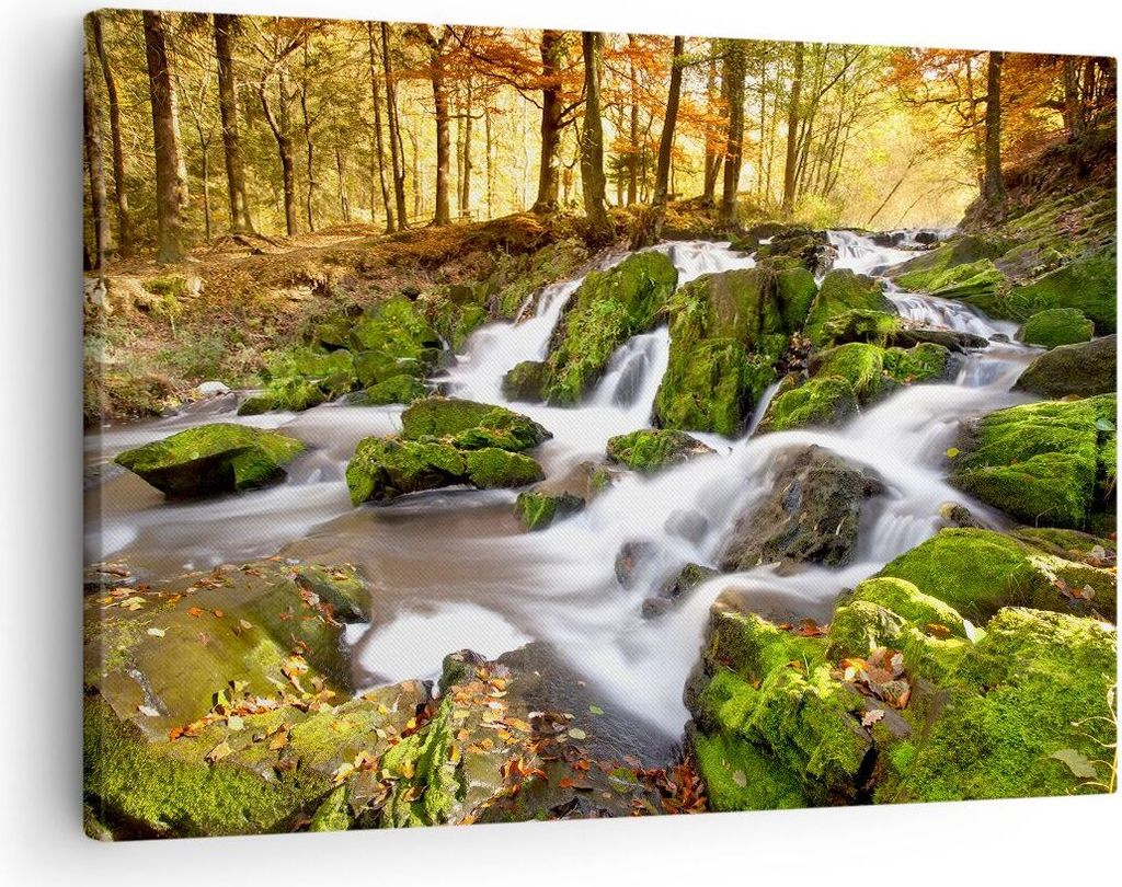 Bild auf Leinwand - Leinwandbild - Sonne Berg Bach Park - 70x50cm - Wand Bild - Wanddeko - Leinwanddruck - Bilder - Kunstdruck - Wanddekoration - L...