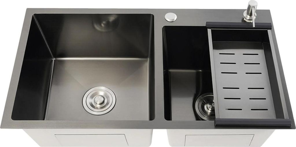 Küchenspüle - Doppelbecken - Edelstahl 304 - Einbau/Unterbau/Flächenbündig - Größe 78×43×22 cm - Seifenspender 150 ml - Ohne Armatur - Dunk...