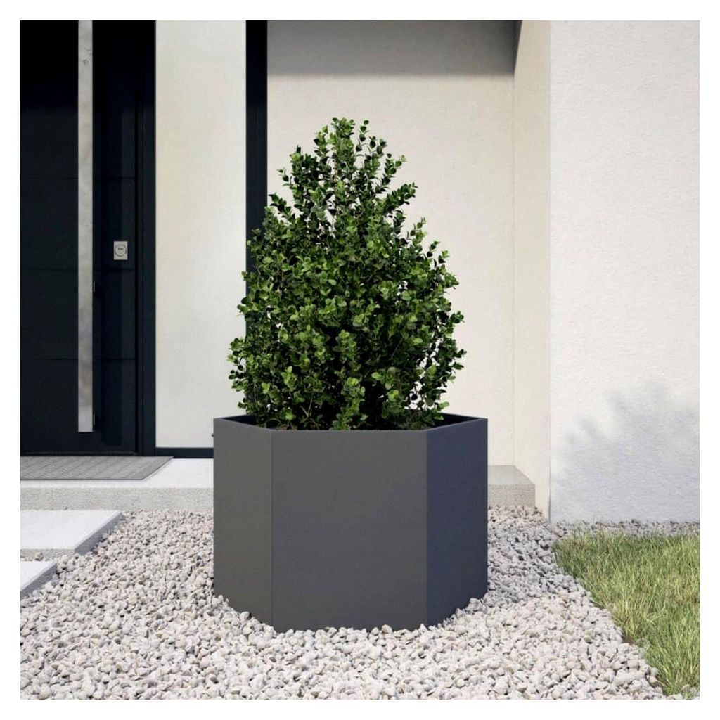 Blumenkasten, Anthrazit, sechseckig, 69 x 60 x 45 cm, Stahl, Hochbeet, für Garten, Pflanzgefäß, für Blumen, Sukkulenten, Terrasse, Balkon