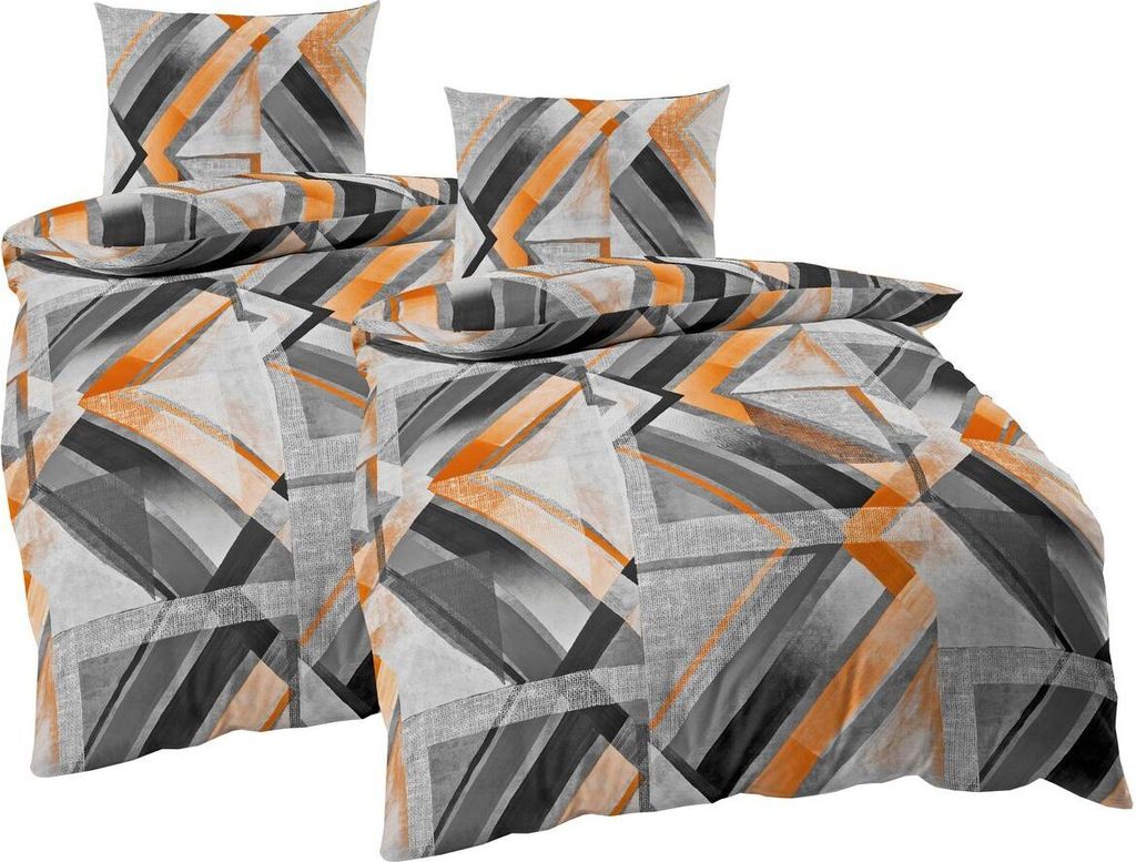 JACK by Kaeppel Fein Biber Bettwäsche 4 tlg. 135x200cm Elevate Grün Orange Blau Abstrakt, Farbe:Orange
