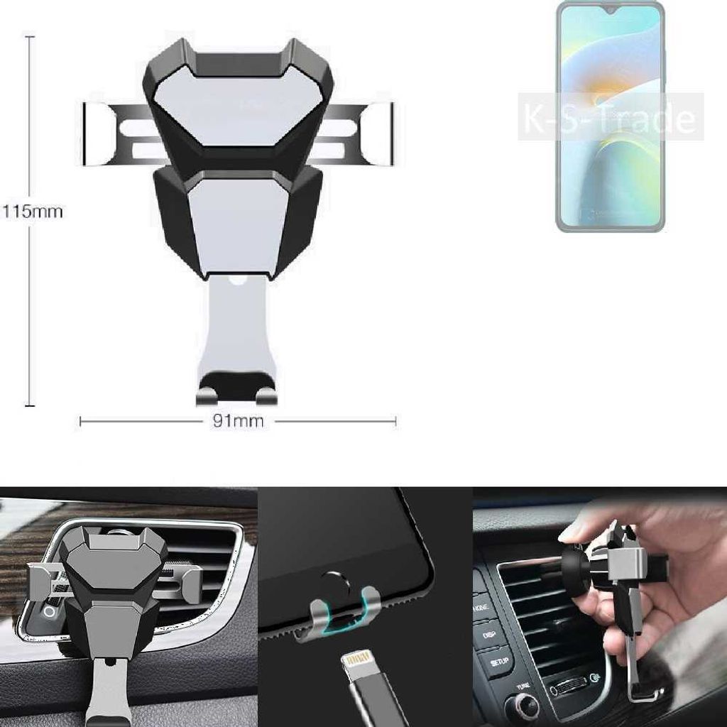K-S-Trade Lüftungshalterung kompatibel mit Cubot J8 kompakte Handy-Halterung Lüftungsschlitz Lüftungsgitter Autohalterung KFZ Auto-Halterung