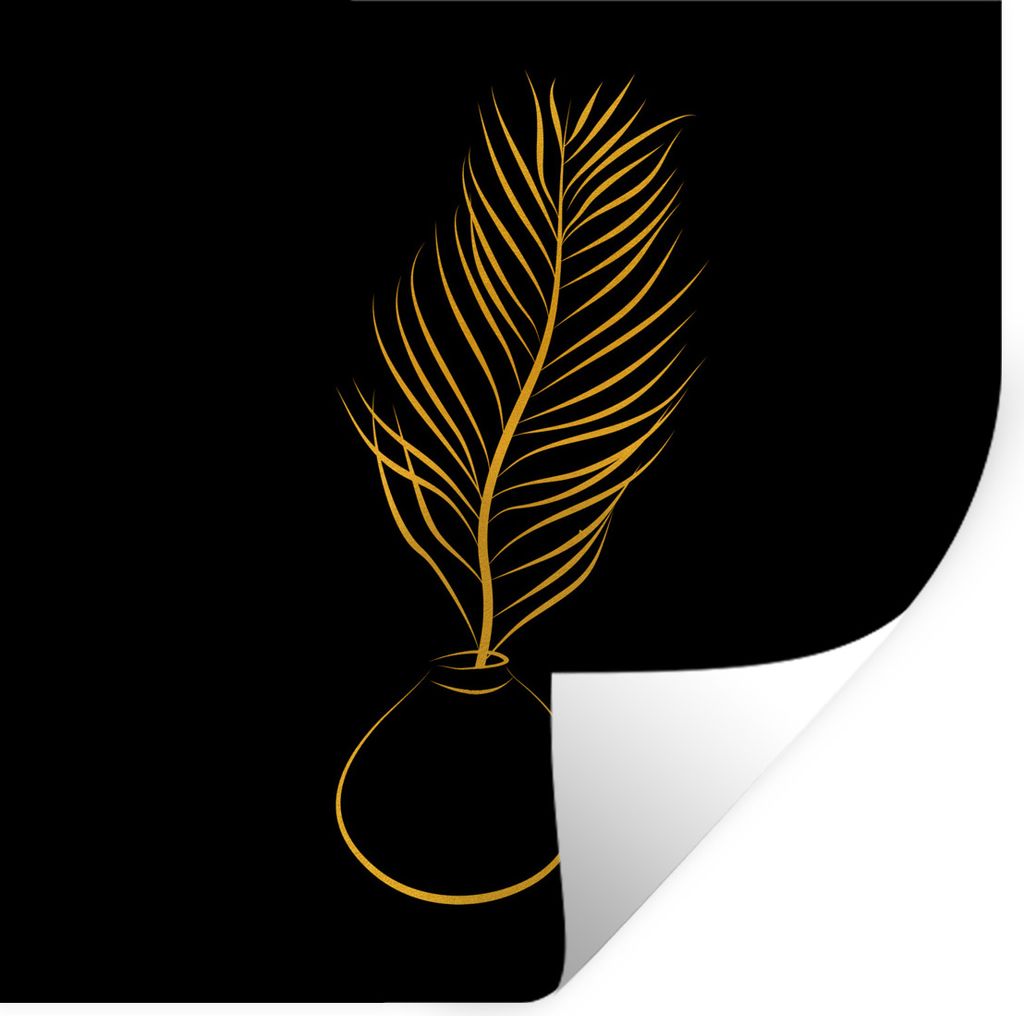 MuchoWow Wandtattoo Wandsticker Wandaufkleber Pflanze - Gold - Schwarz - Strichzeichnung 100x100 cm Selbstklebend und Repositionierbar - Wierderv...