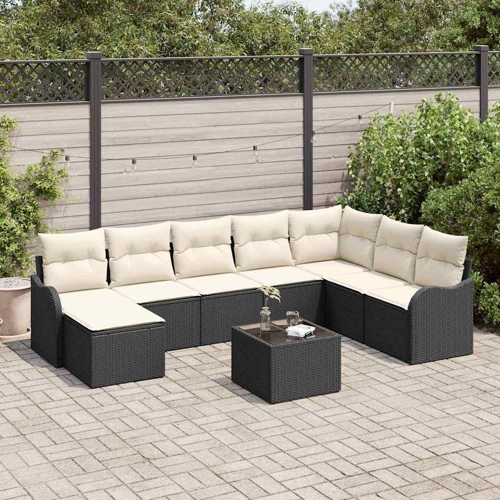 Maison Exclusive - Garten-Sofa-Set mit Kissen 9 pcs Schwarz und Weiß Poly Rattan