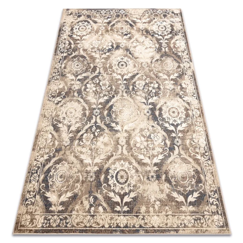 Tapis laine anti-bruit et isolant 160x230 cm beige bleu vintage